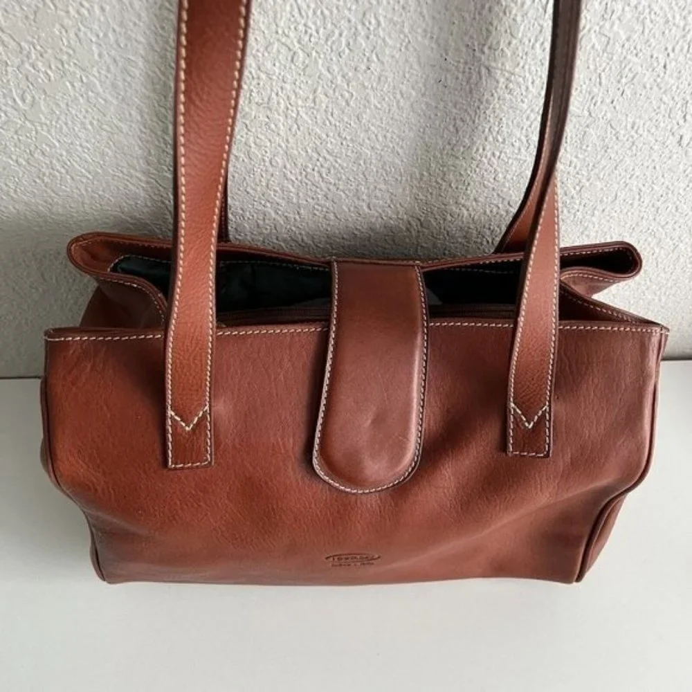 Vintage i Borsai Iborsai Chestnut Brown Leather Shoulder Bag Italy Long Straps - Picture 6 of 12
